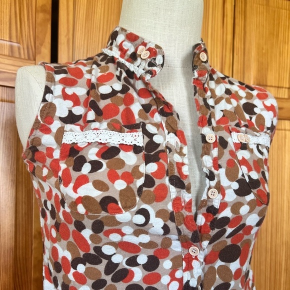 HVN HCollection Small 100% Cotton Sleeveless Shirt Retro Abstract Dots Casual - Picture 4 of 7